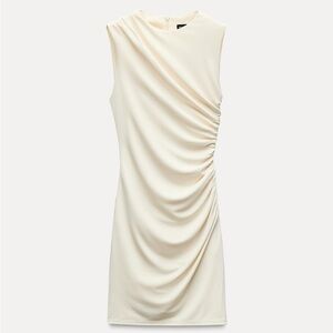 Zara - Cream Short Dress with Ruching